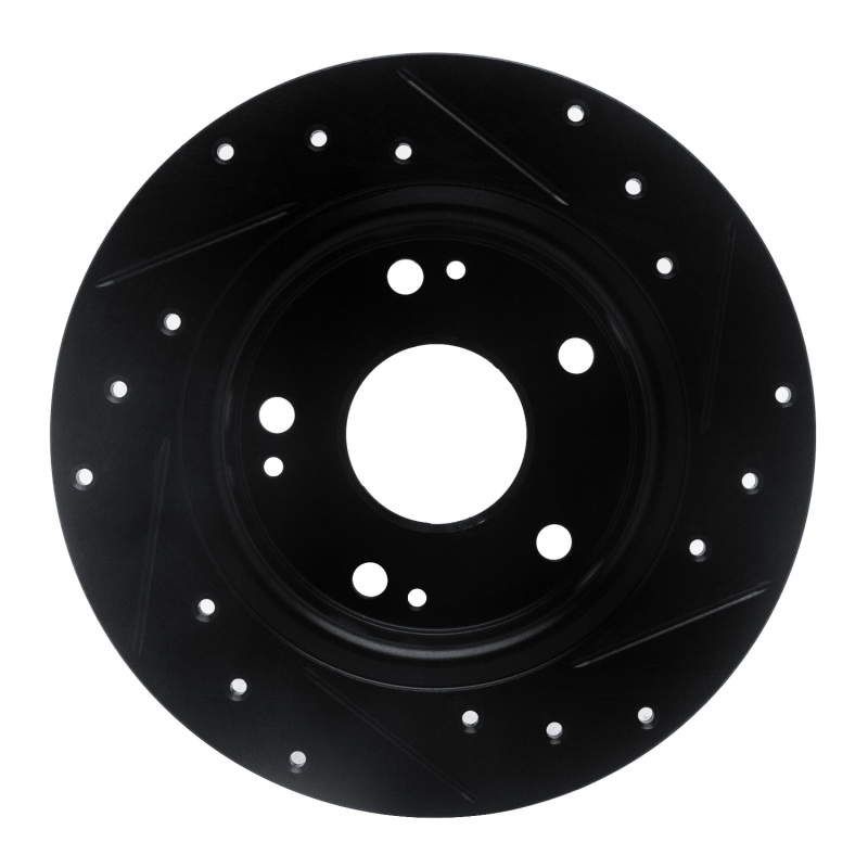 Honda Civic Coupe Brake Rotor (1) - Rear Left - R1 Concepts - Drilled and Slotted - Black - `16-`25